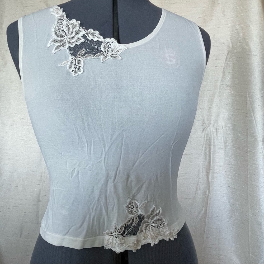 La Perla off-white rayon/nylon tank with embroidered cut-outs
